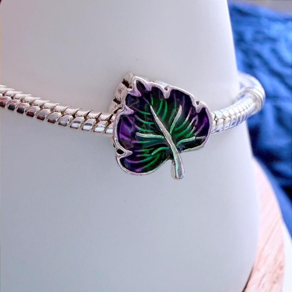 Pandora-like Silver Bead Charm Fits Snake Chain Bracelet Purple Green - Picture 2 of 7